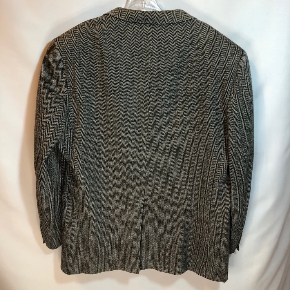 Vintage lambs wool herringbone blazer, dark gray Sz 46R - Picture 2 of 13